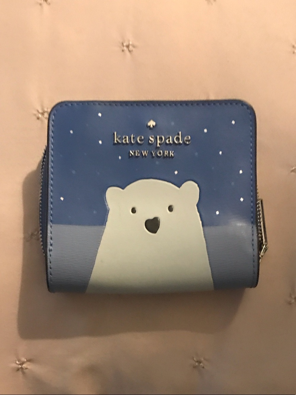 kate spade blue and white polar bear zip wallet